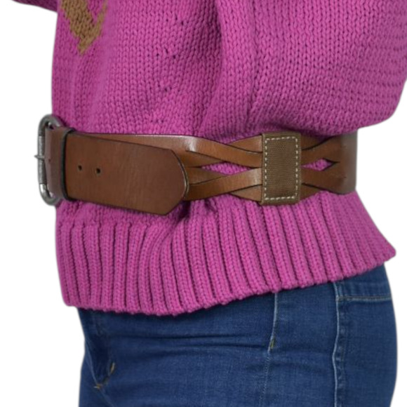 Gap Leather Belt Vintage Brown Canvas Wide Sturdy Rugged Textured Cutouts Medium - Picture 4 of 15